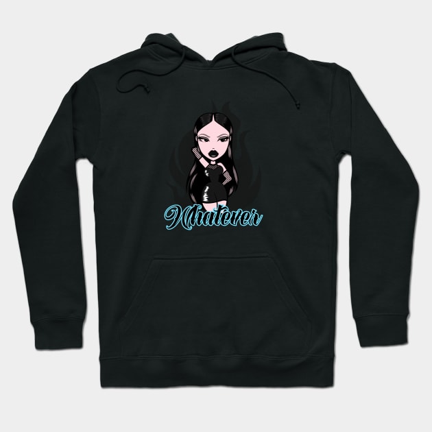 Whatever Girl Doll Black and Light Blue v10 Hoodie by Just In Tee Shirts